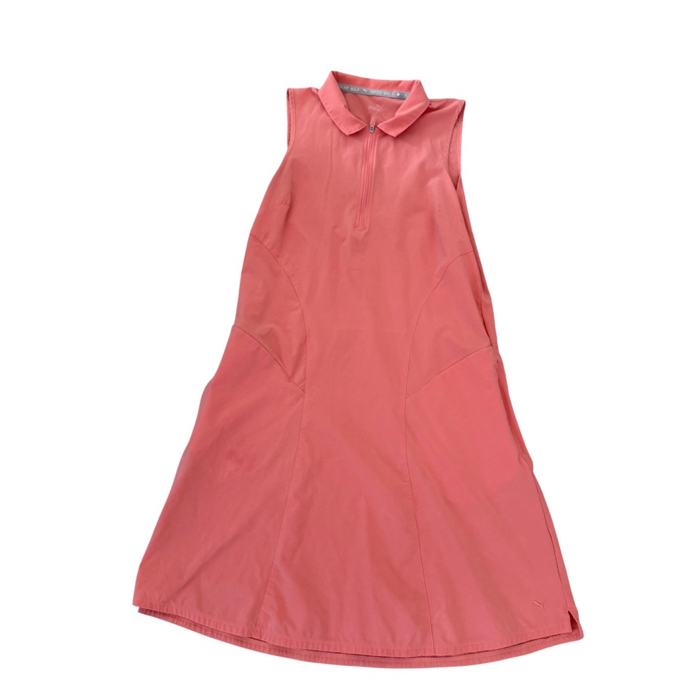 Puma Golf Dress Womens Medium Coral Pink Sleeveless Quarter Zip Athletic Mini